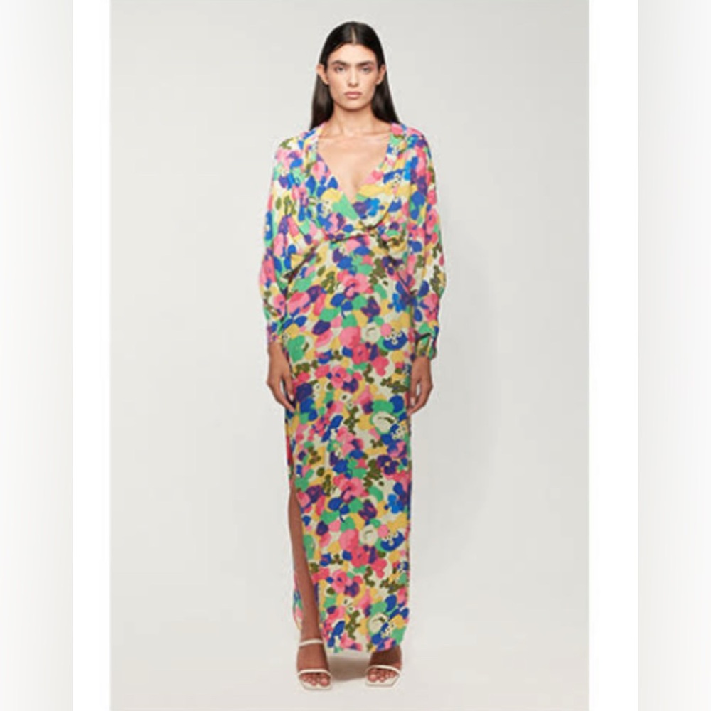 NEW! Long Sleeve Multicolor V-Neck Slit Maxi Dress